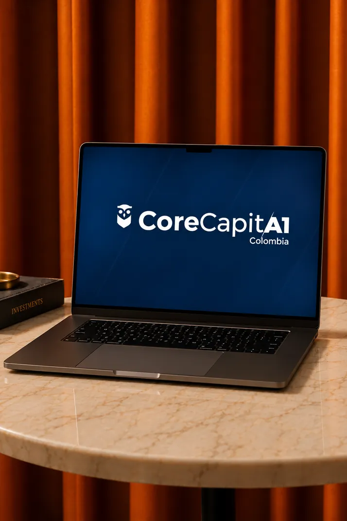 Portátil con el logo de Core Capital Colombia